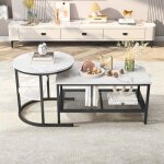 Table basse moderne 2 - en - 1 métal & bois - combinable rectangulaire / ronde pour salon / séjour - ... Table basse moderne 2 - en - 1 métal & bois - combinable rectangulaire / ronde pour salon / séjour - ...