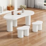 Table basse moderne avec 2 petits bancs forme de croissant irrégulière plateau de table en mdf blanc Table basse moderne avec 2 petits bancs forme de croissant irrégulière plateau de table en mdf blanc