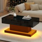 Table basse moderne avec 2 tiroirs table basse avec barre lumineuse led table dappoint haut brillant ...