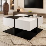 Table basse moderne 70x70x35 5cm - 2 tiroirs rangement pratique - noir et blanc design carr� - rails ...