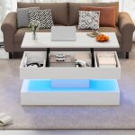Table basse moderne blanche avec led plateau relevable prises intgres et espace de rangement cach