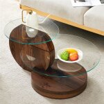 Table basse moderne design en verre double plateau bois noyer la base table basse de salon transparente ...