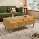 Table basse moderne avec clairage led - pieds couleur bois dor table basse avec 2 tiroirs 110x50x40cm ...