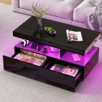 Table basse moderne avec �clairage led et rangement pratique - table � th� avec 2 tiroirs et �tag�res ...
