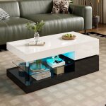 Table basse moderne led bluetooth appli verre noir et blanc salon 90x45x35. 5 cm d�coration lumineuse ...
