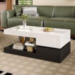 Table basse moderne - table basse led laqu�e avec contr�le app bluetooth et design rectangulaire - 90x45x355 ...