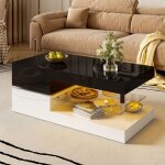 Table basse moderne - table basse led laque avec contrle app design contemporain et bluetooth - 90x45x355 ...