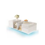 Table basse moderne - muvoe - 120x50 cm - �clairage led - plateau brillant - rangement pratique
