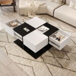 Table basse moderne noir et blanc avec 2 tiroirs table de salon carrée avec espace de rangement haute ... Table basse moderne noir et blanc avec 2 tiroirs table de salon carrée avec espace de rangement haute ...