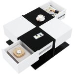 Table basse moderne noire et blancheavec 2 tiroirstable de salon carr�e avec rangement table basse laqu�e ...