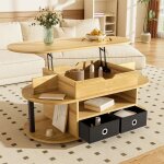 Table basse moderne - 105x50x60 cm - plateau relevable - 2 tiroirs - rangement pratique