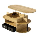 Table basse moderne avec plateau relevable et 2 tiroirs en tissu compartiment rangement meuble de salon ...