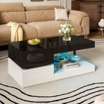 Table basse moderne salon - table de thé - eclairage led - etagères en verre - design noir et blanc - ... Table basse moderne salon - table de thé - eclairage led - etagères en verre - design noir et blanc - ...