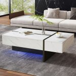 Table basse moderne - seyakany - avec éclairage led - design irrégulier - motif marbre - 105x60x35cm ... Table basse moderne - seyakany - avec éclairage led - design irrégulier - motif marbre - 105x60x35cm ...