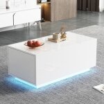 Table basse multifonction 95x48x40cm - plateau relevable & extensible 2 tiroirs led rglable en hauteur ...