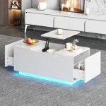 Table basse multifonction blanche 95x48x40 cm plateau relevable hauteur réglable extensible 2 tiroirs ... Table basse multifonction blanche 95x48x40 cm plateau relevable hauteur réglable extensible 2 tiroirs ...