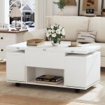 Table basse multifonction relevable - 2 plateaux extensibles blancs grande capacit usage salon&bureau&manger& ...