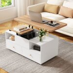 Table basse multifonctionnelle relevable table de salon mobile avec roulettes 4 tiroirs table � manger ...