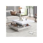 Table basse - muvoe - double plateau pivotant - blanc - marbr� - 70x70cm