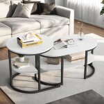 Table basse noir - lot de 2 table basse ronde et ovale - table basse gigogne - support en bois marbre ...
