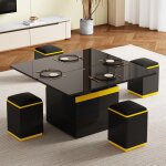 Table basse noire brillante r�glable en hauteur - transformable en table � manger multifonctionnelle ...