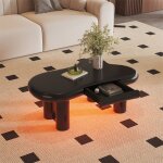 Table basse noire table basse salon en forme de nuage en mdf avec clairage led 16 couleurs et tiroir ...