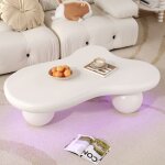 Table basse nuage 95�32 cm en mdf blanc avec led 16 couleurs ? design ludique pieds ronds