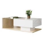 Table basse - oem - rectangulaire - blanc brillant - plateau en verre - led multicolore