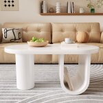 Table basse ovale blanc moderne avec un design épuré pieds en u pour salon chambre balcon espace de rangement ... Table basse ovale blanc moderne avec un design épuré pieds en u pour salon chambre balcon espace de rangement ...