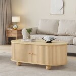 Table basse ovale en bois avec rangement - portes coulissantes gain de place design multifonctionnel ... Table basse ovale en bois avec rangement - portes coulissantes gain de place design multifonctionnel ...