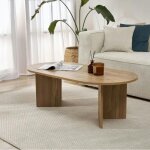 Table basse ovale effet ch�ne huil� - pieds en v marfa