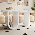 Table basse ovale moderne 98. 5 x 53. 5 x 42 cm - pieds en u - mdf - blanc