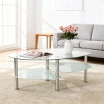 Table basse ovale en verre avec 2 �tag�res vivolilvtable salon pour sallemoderne 90 x 50 x 42 cm transparenteb ...