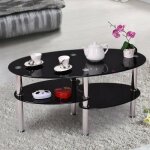 Table basse ovale en verre trempé et métal - h 43 cm noir - meuble de salon - contemporain - design Table basse ovale en verre trempé et métal - h 43 cm noir - meuble de salon - contemporain - design