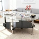 Table basse ovale en verre vivolilv avec 2 �tag�res pour salletable salon moderne 90 x 50 x 42 cm transparente ...