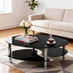Table basse ovale en verrevivolilvtable salon moderne avec 2 �tag�res pour salle90 x 50 x 42 cm noir ...