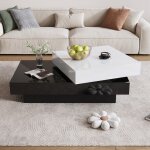Table basse pivotante avec coutures noires et blanches - moderne simple avec finition brillante - centrale ...