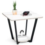 Table basse plateau en ardoise forte capacit� de charge double couche style moderne blanc marbr� et noir ...