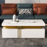 Table basse avec plateau brillant et 2 tiroirs en bois plateau de table marbré100 * 50 * 40 cm - hauss ... Table basse avec plateau brillant et 2 tiroirs en bois plateau de table marbré100 * 50 * 40 cm - hauss ...