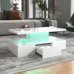Table basse - blanc - rectangulaire - brillant - eclairage led - tiroir intgr