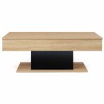 Table basse plateau noir et bois relevable + rangement salon salle à manger Table basse plateau noir et bois relevable + rangement salon salle à manger
