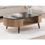 Table basse avec plateau pivotant et 3 niches en mdf et verre trempé - naturel et noir - yonisma Table basse avec plateau pivotant et 3 niches en mdf et verre trempé - naturel et noir - yonisma