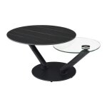 Table basse avec plateaux pivotants en c�ramique verre tremp� et m�tal - effet marbre noir - eldova