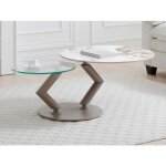 Table basse avec plateaux pivotants en cramique verre tremp et mtal taupe - effet marbre blanc et ...