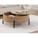 Table basse avec plateau pivotant et coffre de rangement en mdf - naturel - yemelia Table basse avec plateau pivotant et coffre de rangement en mdf - naturel - yemelia