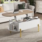 Table basse relevable - lemonbest - 120�50�43 cm - plateau 43?575 cm - rangement secret tripartite - ...