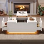 Table basse plateau relevable extensible 2 tiroirs led multifonction blanc 95x48x40cm Table basse plateau relevable extensible 2 tiroirs led multifonction blanc 95x48x40cm