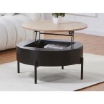 Table basse avec plateau relevable en mdf et métal - noir et naturel - nimora Table basse avec plateau relevable en mdf et métal - noir et naturel - nimora