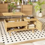 Table basse - plateau relevable - 103x50x46 cm - bois - style moderne - rangement multifonctionnel