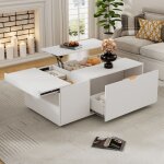 Table basse - plateau relevable - table basse rectangulaire - 2 tiroirs - rglable en hauteur - contemporain ...